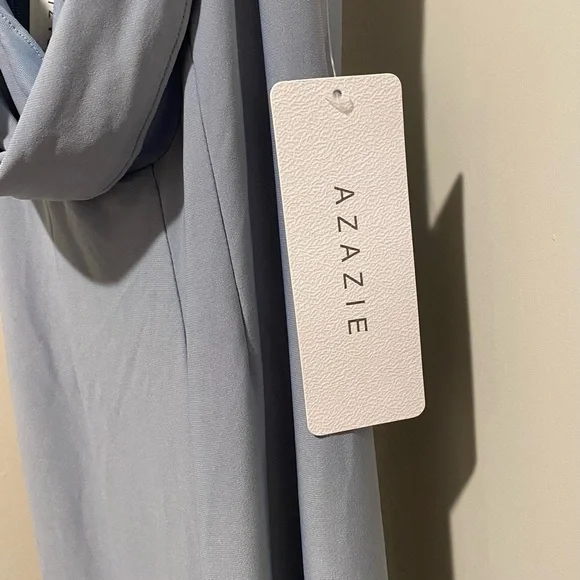 Azazie Sophisticated Gray Draped Midi Dress - Picture 9 of 16